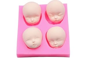 FEWO 4-Cavity Baby Face Clay Mold BJD SD Human Doll Girl Face Polymer Clay Epoxy Resin Mold Silicone Chocolate Candy Mold Baby Shower Fondant Cake Cupcake Topper Decorating Tool
