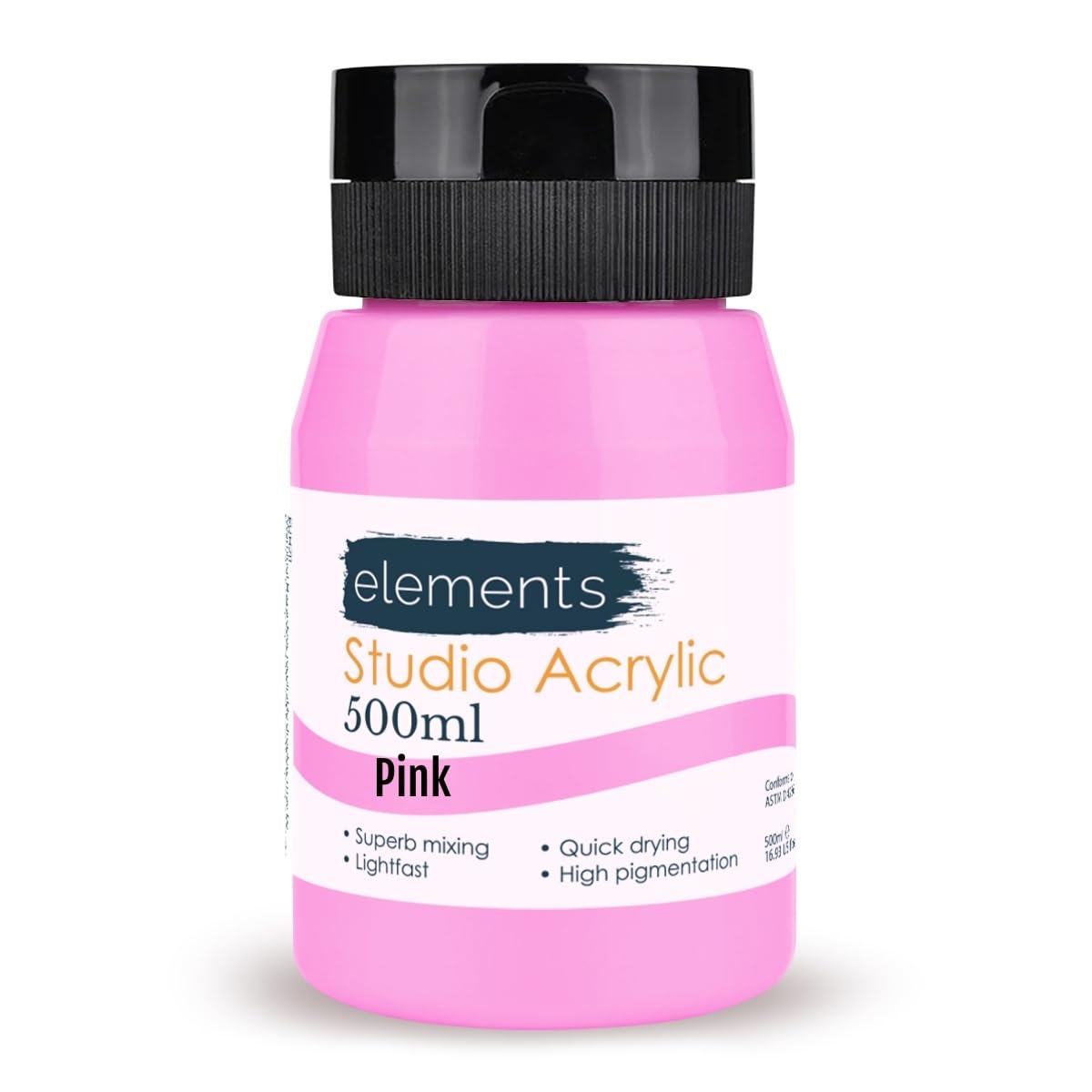 Elements 500ml Acrylic Paint 500 ml Tub - Quick Drying Acrylic Paints with High Pigment and Vibrant Colour Pigment Pink