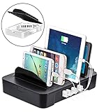 Okra 6-Port USB 2-in-1 Charging Station + Removable Hub Universal Desktop Tablet & Smartphone Multi-Device Hub Charging Dock for iPhone, iPad, Galaxy, Tablets (Black)