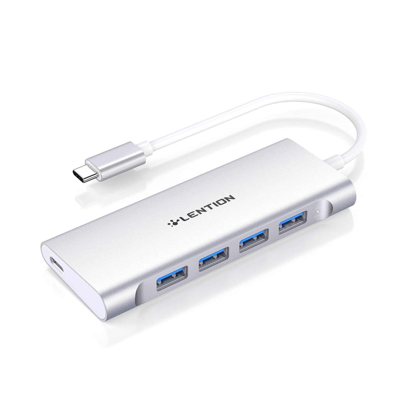 LENTION USB C Hub with 4 USB 3.0 Ports and Type C Charging Adapter Compatible 2025-2016 MacBook Pro, 2025-2018 New Mac Air, New iPad Pro/Surface/Chromebook, More (C31, Silver)