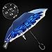 AmbrellaOK Double Layer Inverted Umbrella for Car Reverse Folding C-Shaped Hands Free Handle - Compact Lightweight & Windproof – Ideal Gift Men & Women (Auto Open-Blue Flower)