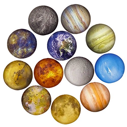 12 Planetary Series Fridge Magnets Beautiful Glass Creative Pushpins for Whiteboard Office Calendar Decorative Popular Home Wall Décor Set (12 Planetary)