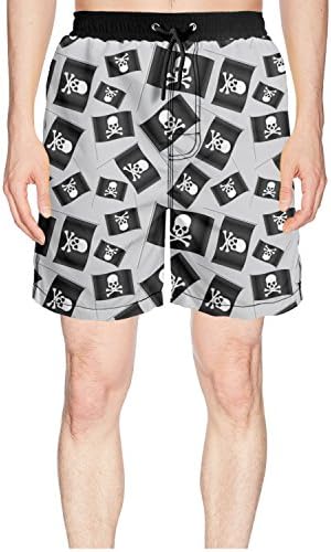 truye rrelk Funny Black Small Pirate Flag with Skull and Bones Quick Dry Men's Beach Board Shorts