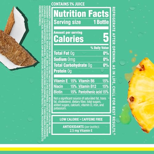 SPARKLING ICE, COCONUT PINEAPPLE SPARKLING WATER, ZERO SUGAR FLAVORED WATER, WITH VITAMINS AND ANTIOXIDANTS, LOW CALORIE BEVERAGE, 17 FL OZ BOTTLES (PACK OF 12)