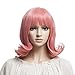 YOPO Wig, Short Wavy Pink Wigs for Women, 16'' Cosplay Medium Length Wig(Pink)