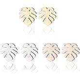 Simple Stainless Steel Monstera Leaves Stud Earring for Women and Mens Punk Tropical Jewelry Gifts-3 pairs