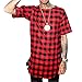 OLRIK Mens Fashion Side Zip Unbalance Long Short Sleeve T-shrts Red XL