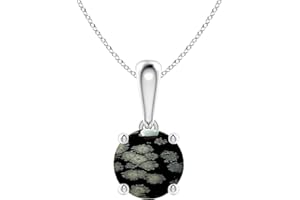 Snowflake Obsidian Pendant Necklace for Women – 925 Sterling Silver Round Black & White Gemstone Necklace, Minimalist Dainty 
