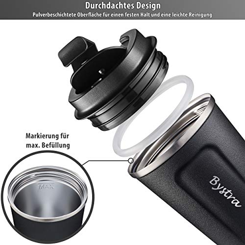 BYSTRA-Thermobecher--Kaffeebecher-to-go-100-Auslaufsicher--Isolierbecher-350ml--Trinkbecher-doppeltwand-Isolierung--Travel-Mug--Teebecher--Reisebecher-BPA-Frei--schwarz