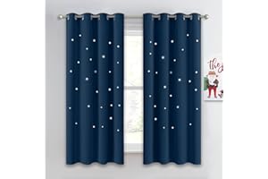 NICETOWN Kids Room Curtains with Laser Cutting Stars, Nursery Blackout Window Curtain Drapes for Light Blocking and Noise Reducing, W52 x L63 Inches Each Panel, Moroccan Blue, 1 Panel