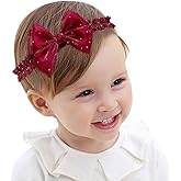 Yheahin Baby Girl Bow Headband Satin Crystal Bow-knot Toddler Hairband Soft Lace Elastic Headpiece Party Bows Hair Accessories for Newborn Infant (Red, Standard size)