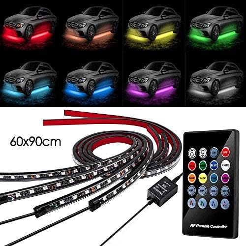BLIAUTO Car Underglow Lights Underbody Neon Light Kit 4 PCS 8 Color LED Strip Car Lights 5050 RGB LED Strip Lights Waterproof with Wireless Remote Control Music Sound Active Cable Tie & Screw(60x90cm) BLIAUTO Car Underglow Lights Underbody Neon Light Kit 4 PCS 8 Color LED Strip Car Lights 5050 RGB LED Strip Lights Waterproof with Wireless Remote Control Music Sound Active Cable Tie & Screw(60x90cm)