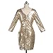 TowerTree Women's Sparkle Glitter Sequin 3/4 Sleeve Bodycon Club Party Dress, Gold, Small