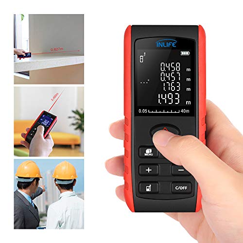 Digital Laser Distance Meter 131FT/ 40M,InLife Backlit LCD Laser Measure, Laser Measuring Device with Single-distance, Continuous, Area, VNT Angle, Volume Measurement and Pythagorean Modes