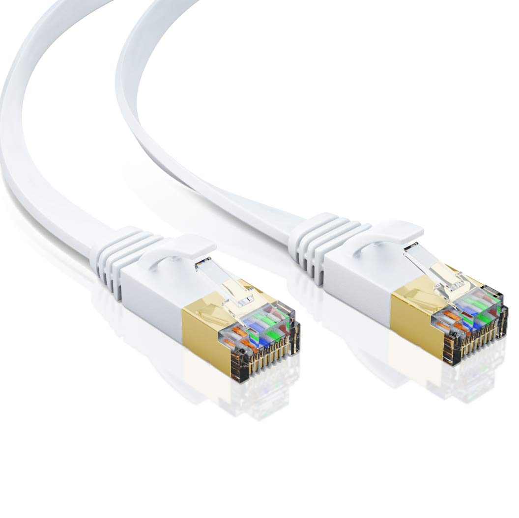 Cat 7 Ethernet Cable 75 ft, High Speed Shielded Flat Internet Cable with Clips, Faster Than Cat6 LAN Wire - White 23 M: Computers & Accessories