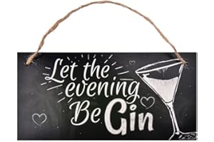 Let The Evening Be Gin Wooden Sign Cocktail Party Decor Wood Print Poster Art for Bar Pub Front Door Decor Supplies Gin Gift 