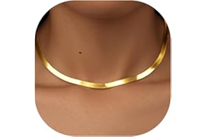 WomenGifts 14K Gold Silver Plated Herringbone Necklace for Women – Dainty Snake Chain Choker, Trendy Simple Long Layered Jewelry Non Tarnish, 14-18 Inch Thin & Chunky Options, Gift for Her