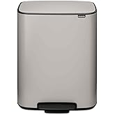 Brabantia Bo Pedal Bin 2 x 7.9 Gallon/30L (Soft Gray), Soft-Closing Kitchen Garbage Can, Step-On Trash Can with Removable Inner Buckets, PerfectFit Trash Bag Pack Included