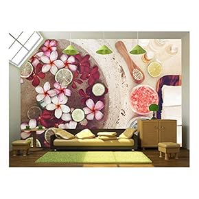 Foot Bath in Bowl with Lime and Tropical Flowers, spa Pedicure Treatment, top View - Removable Wall Mural | Self-Adhesive Large Wallpaper - 66x96 inches