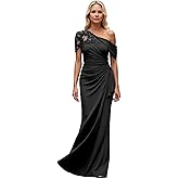 EAURIC One Shoulder Mother of The Bride Dresses for Women Long Mermaid Pleated Chiffon Formal Dress