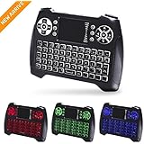 (Updated 2017, 3-Color RGB) Backlit Wireless Mini Keyboard with Touchpad Mouse and Multimedia Keys, 2.4Ghz USB Rechargable Handheld Remote Control Keyboard for PC, HTPC, X-BOX, Android TV Box,Smart TV