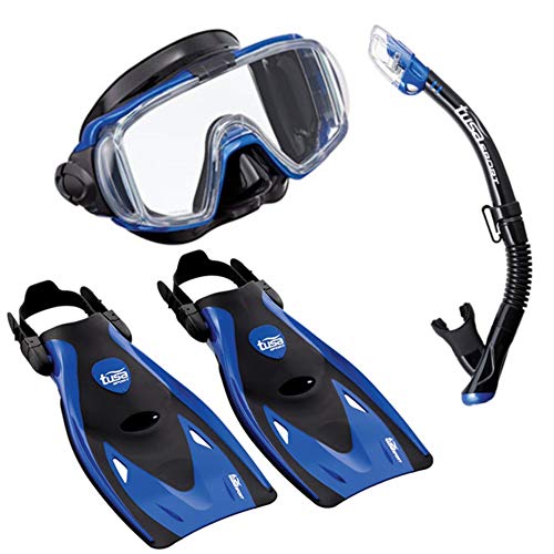 TUSA Sport Adult Black Series Visio TriEx Mask, Dry Snorkel, and Fins