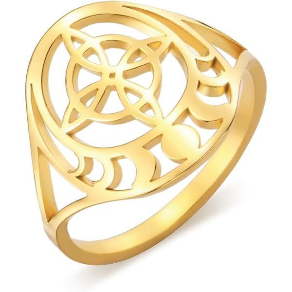 thumbnail image 2 of Poevic Witches Knot Ring For Women Stainless Steel Geometric Style Witchcraft Celtic Amulet Ring Celtic Knot Ring Elegante Chic Irish Celtic Knot Ring Vintage Jewelry, Gold,Stainless Steel 2 of 14