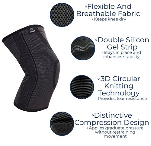Sheer - Compression knee brace. Perfect knee sleeve for joint pain relief and sports: Basketball, Soccer, Running, Gym. Perfect for stability, injury prevention and recovery. 1 and 2 Piece.