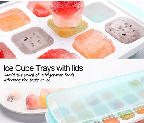 Ice Cube Trays, Ice Tray Food Grade Flexible Silicone Ice Cube Tray Molds with Lids, Easy Release Ice Trays Make 42-Ice Cube, Stackable Dishwasher Safe, Non-toxic, BPA Free (Newest/2 Packs) (2-PACK)