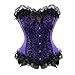 Womens Floral Black Lace Trim Corset Overbust Waist Cincher Bustier Top