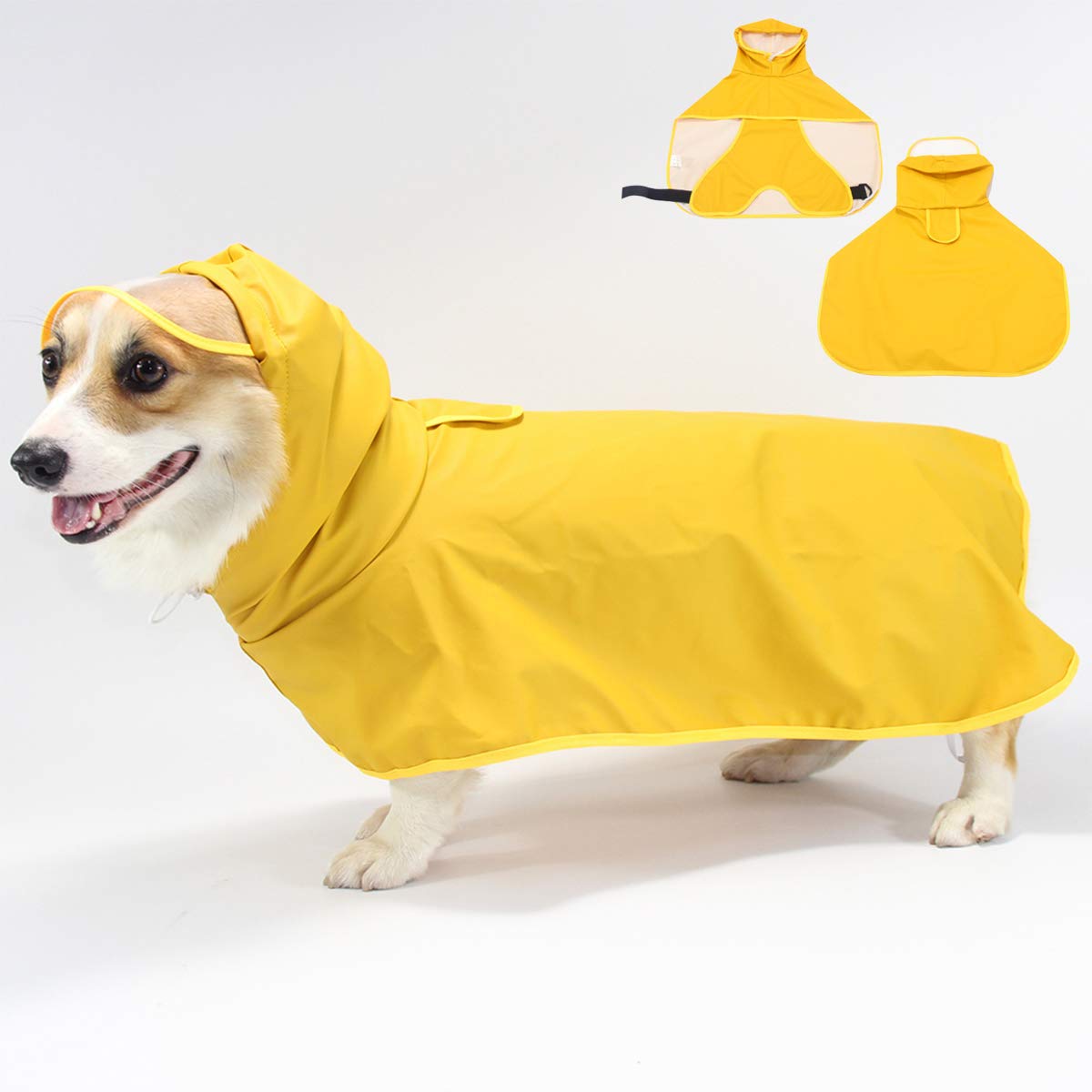 Ranvi Dog Raincoat, Yellow Lightweight Dog Rain Jacket, Pet Waterproof Clothes Poncho for Small Medium Dogs, Dog Rainwear with Hood & Collar Hole Transparent Brim(3XL)