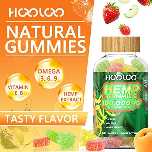 (2 Pack) Hemp Gummies, HOOLOO 100,000MG Natural Hemp Gummy for Relaxing ...