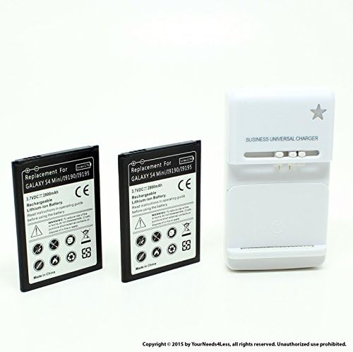 YN4L 2x 2800mAh battery for Samsung Galaxy S4 IV Mini; i9195; i9190; i9192; B500 (For S4 Mini Only, Will not Fit Regular Size S4) + Dock Charger