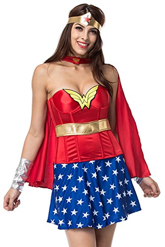 Barathrum Adult Red Halloween Corset With Blue Skirt Superwoman Superhero Dress