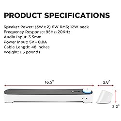 GOgroove Computer Speaker Mini Soundbar - USB