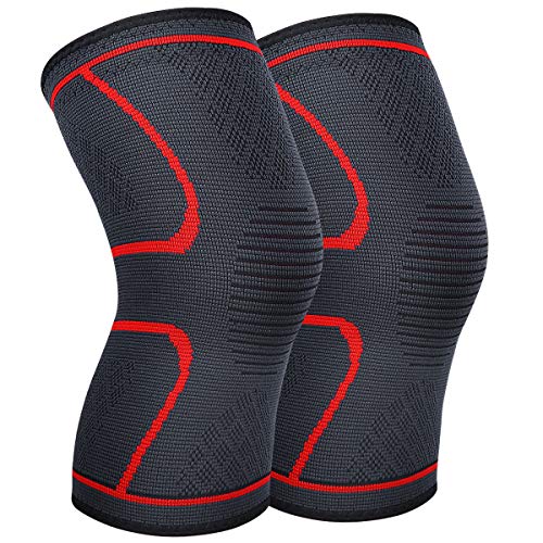 AVIDDA Knee Brace Support Pair for Men Women, Compression Knee Sleeve for Joint Pain Relief, Arthritis, Meniscus Tear, Injury Recovery, Running, Squats, Weight Lifting, Football Red L (Best Knee Brace For Meniscus Injury)