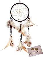 Dream Catchers Brown Handmade Beaded Feather Native American Dreamcatcher Circular Net For Car Kids Bed Room Wall Hanging Decoration Decor Ornament Craft, Dia of Circle: 4.33inch/11cm &1.97inch/5cm
