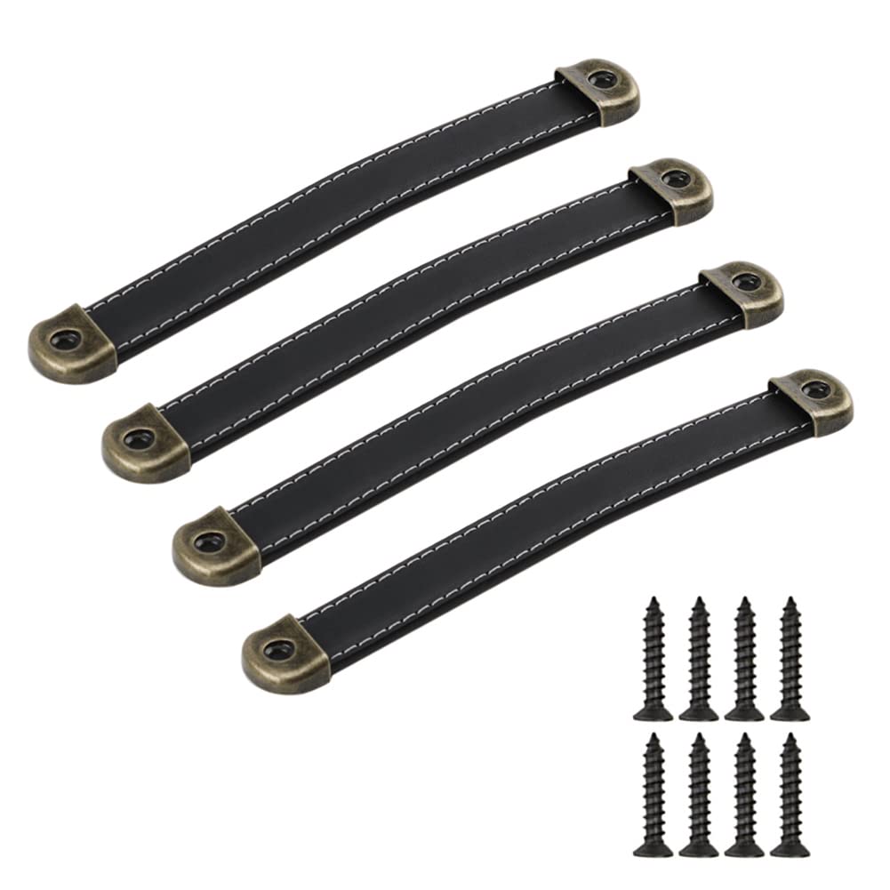 SYDARSYN 4 Pcs Leather Handles Cabinet Drawer Pulls 160mm Vintage Soft Leather Handles for Cupboard Pulls Drawer Knobs