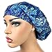 Women's Surgical Scrub Hat Nurse Ponytail Adjustable Euro Bouffant Blue Oil Bohemian DK Scrub Hats