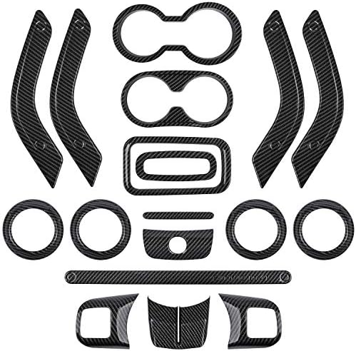 Full Set Interior Decoration Trim Kit - Carbon Fiber Door Handle & Steering Wheel, Cup Cover & Air Outlet, Center Console & Gear Shift Knobs Frame for Jeep Wrangler JK 2011-2018 (18 PCS): Home Improvement