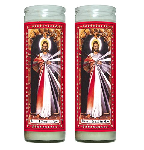 Set of 2 Divine Mercy Prayer Candles 2 Veladoras De La Divina Misericordia