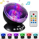 Ocean Wave Projector, Night Light Projector, LBell Sleep Sound Machine with Remote, Music Player, Timer, Room Decor for Infant Baby Kids, Nursery Living Room and Bedroom (Black)
