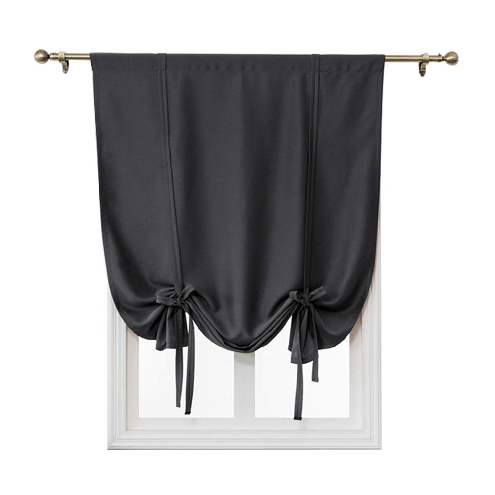 ele ELEOPTION Tie-Up Simple Blackout Curtain, Rod Pocket Thermal Insulated Room Darkening Roman Shade for Bedroom Living Room Kitchen Small Window (Black, 60x120cm)