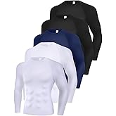 CYPER SUN 5 Pack Men's Compression Shirts Long Sleeve Undershirts Quick Dry Workout Baselayer Rash Guard Fitness Top Black/White/Blue Small03