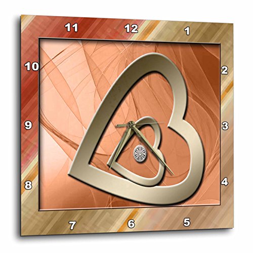 Two Gold Hearts with Jewel, Peach Wall Clock