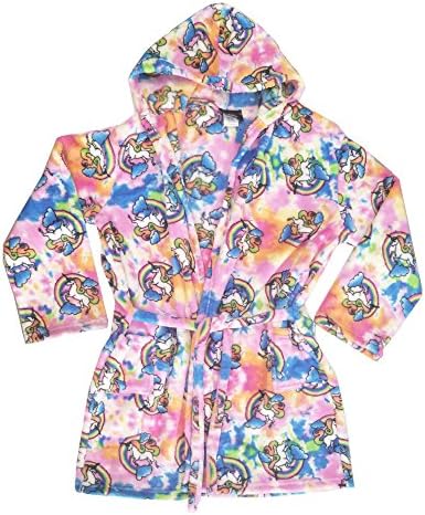 Confetti and Friends Kid's Fuzzy Plush Robe With Hood - Rainbow Unicorn