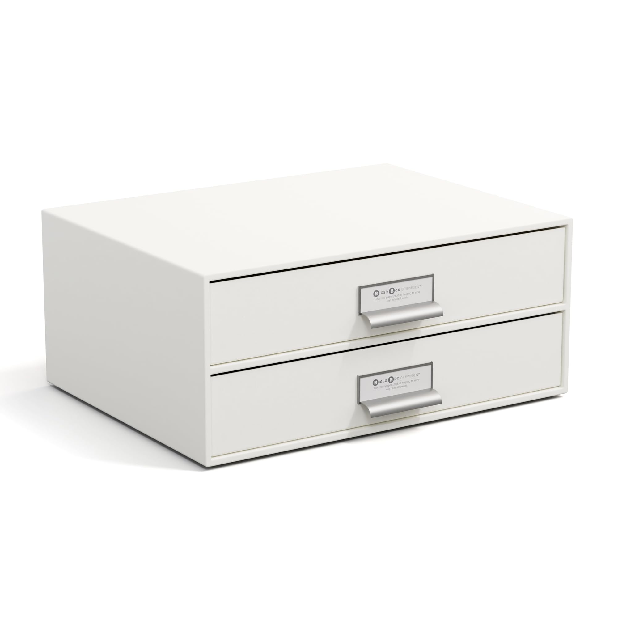 Bigso Box of Sweden Drawer Storage Box for Documents and Office Supplies - Desk Organiser with 2 Drawers - Fibreboard and Paper Filing System - White