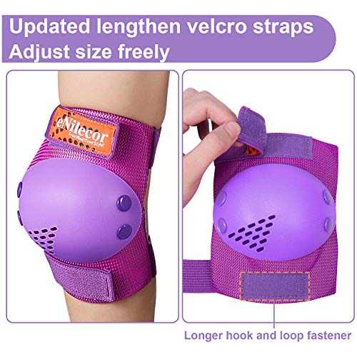 eNilecor Kids Knee Pads, Child Protective Gear Set, Toddler Knee Elbow Pads Wrist Guards for Skateboarding Cycling Roller, Rollerblade, Skates, Skateboards,Scooters (Purple, Medium)