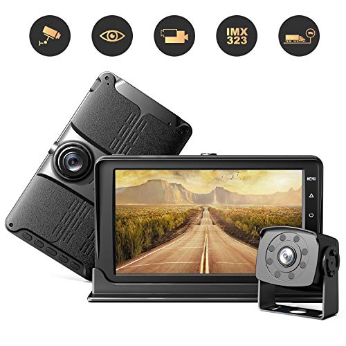 HD Backup Camera with 7'' Monitor & Front cam,Front and Rear View Camera,Dual Dash Cam with 1080P Resolution,Advanced Recording Function,IP69 Waterproof,Night Vision for RV/Pickup/Truck/Trailer/Bus
