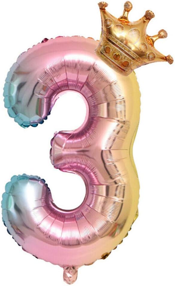 Gradient Color Digital Balloon Children's Birthday Digital Aluminum Balloon Crown Number Foil Balloons Number Ballon Birthday Party Decoration 32 Inch